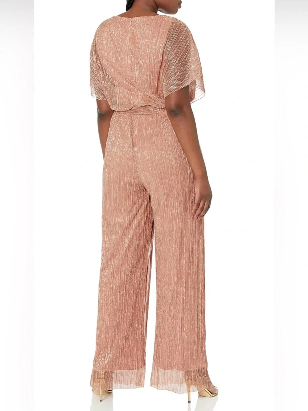 Adrianna Papell Metallic Pleat jumpsuit on rose gold size 14